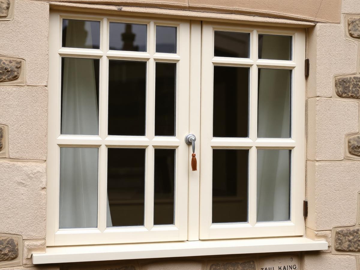 Cream flush sash windows on a British stone cottage