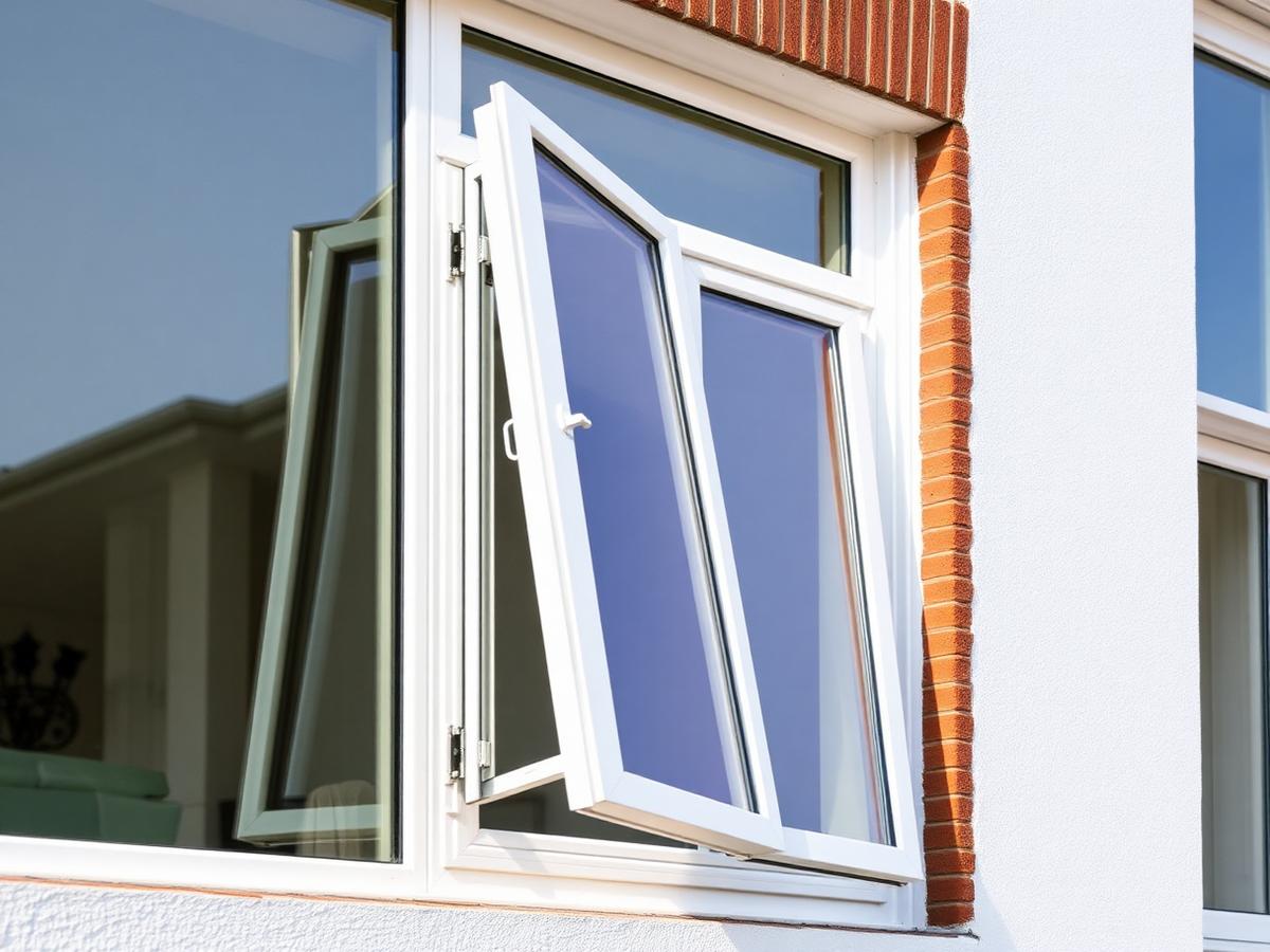 White tilt and turn window in the tilt position on a modern British apartment
